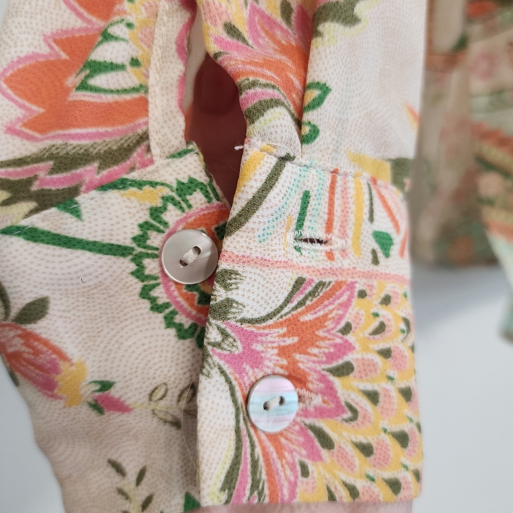 Rose + Olive Paisley Patchwork Button-Down Blouse… - image 6